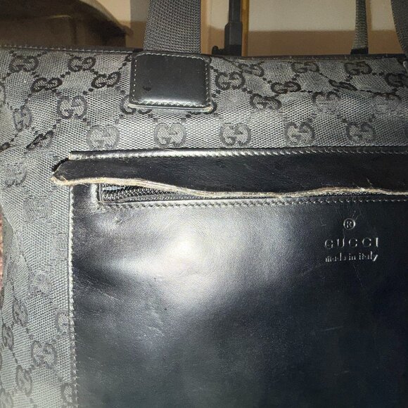 GUCCI Vintage Signature GG Canvas/Leather Tote Bag (REHAB- NEEDS SOME LOVE) - Picture 3 of 16